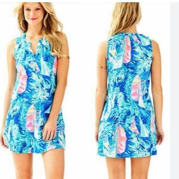 Lilly Pulitzer Dresses & Skirts - Lilly Pulitzer Essie Sparkling Blue Hey Bay Bay Sailboat Print Women’s size S